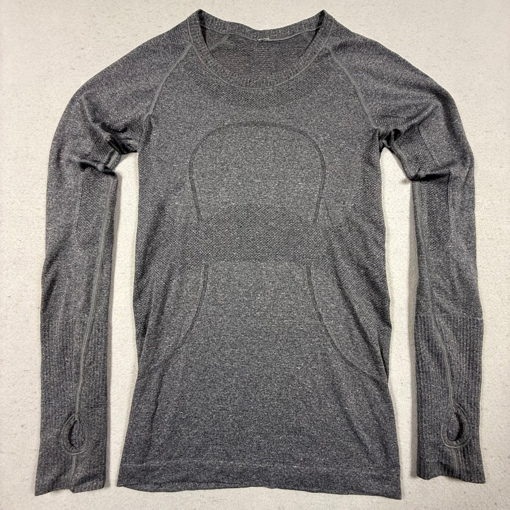 Lululemon Swiftly Tech Long‎ Sleeve Crew Dark Grey Heathered Running Top Size 4